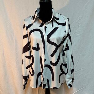 SHEIN Monochrome Abstract Button Down Shirt